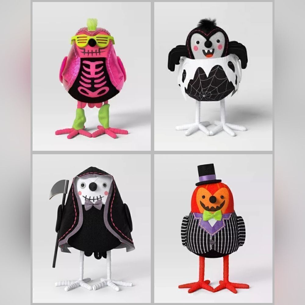 Target Hyde & EEK! 2024 Halloween set of 4 Featherly Friends Fabric Birds - NWT